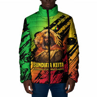 Sundiata Keita Padded Jacket with Regal Portrait, Lion of Mali Title and Bold Tribal Brushstroke Pattern - Wonder Print Shop