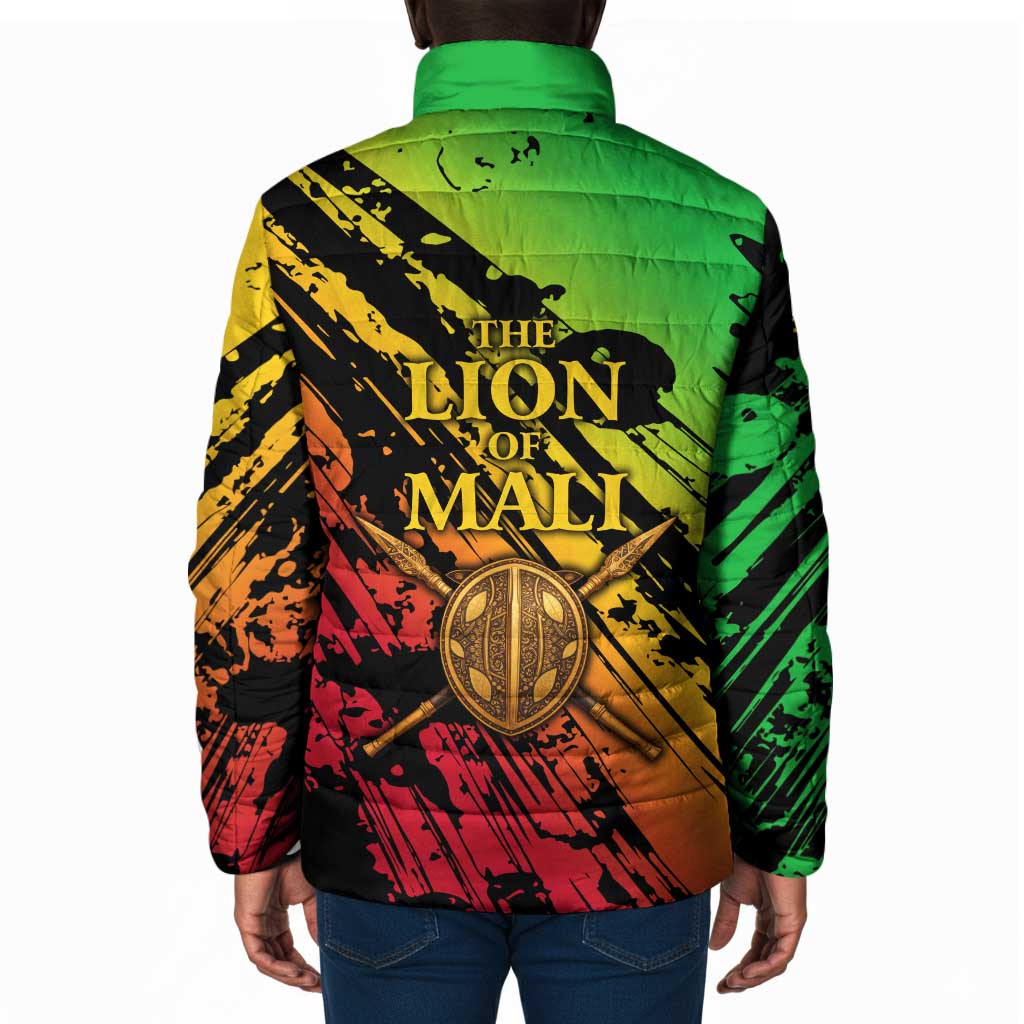Sundiata Keita Padded Jacket with Regal Portrait, Lion of Mali Title and Bold Tribal Brushstroke Pattern - Wonder Print Shop
