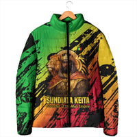 Sundiata Keita Padded Jacket with Regal Portrait, Lion of Mali Title and Bold Tribal Brushstroke Pattern - Wonder Print Shop