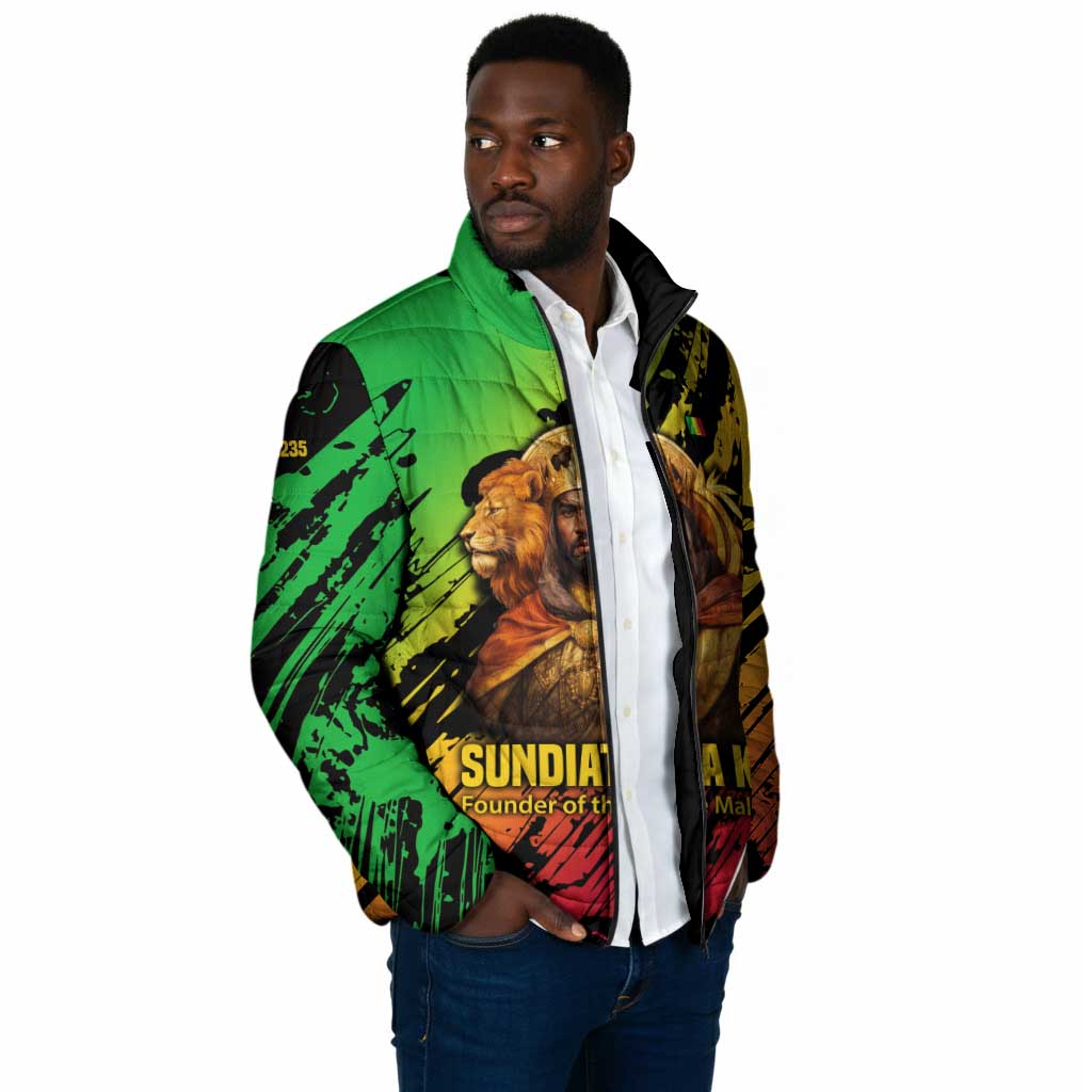 Sundiata Keita Padded Jacket with Regal Portrait, Lion of Mali Title and Bold Tribal Brushstroke Pattern - Wonder Print Shop