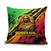 Sundiata Keita Pillow Cover with Regal Portrait, Lion of Mali Title and Bold Tribal Brushstroke Pattern - Wonder Print Shop