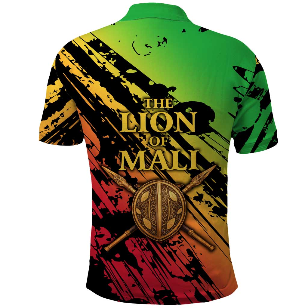 Sundiata Keita Polo Shirt with Regal Portrait, Lion of Mali Title and Bold Tribal Brushstroke Pattern - Wonder Print Shop