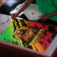 Sundiata Keita Puzzle with Regal Portrait, Lion of Mali Title and Bold Tribal Brushstroke Pattern - Wonder Print Shop