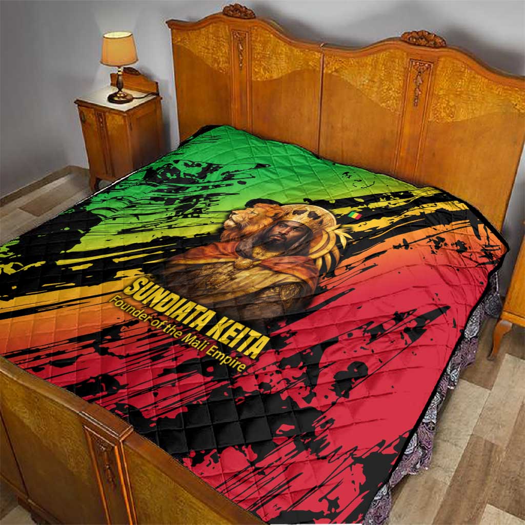 Sundiata Keita Quilt with Regal Portrait, Lion of Mali Title and Bold Tribal Brushstroke Pattern - Wonder Print Shop
