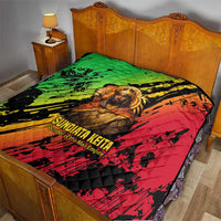 Sundiata Keita Quilt with Regal Portrait, Lion of Mali Title and Bold Tribal Brushstroke Pattern - Wonder Print Shop