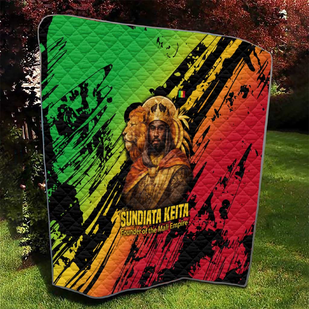Sundiata Keita Quilt with Regal Portrait, Lion of Mali Title and Bold Tribal Brushstroke Pattern - Wonder Print Shop