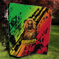 Sundiata Keita Quilt with Regal Portrait, Lion of Mali Title and Bold Tribal Brushstroke Pattern - Wonder Print Shop