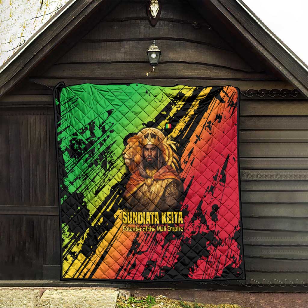 Sundiata Keita Quilt with Regal Portrait, Lion of Mali Title and Bold Tribal Brushstroke Pattern - Wonder Print Shop