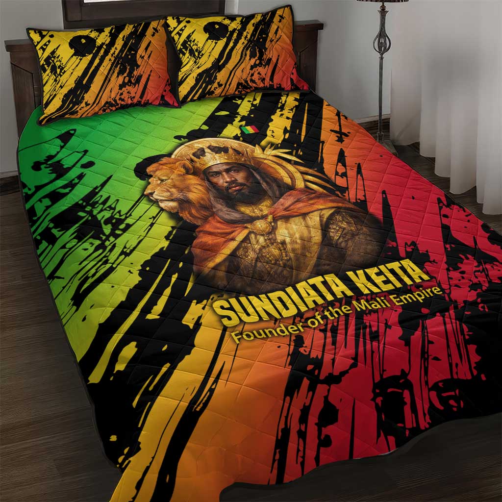 Sundiata Keita Quilt Bed Set with Regal Portrait, Lion of Mali Title and Bold Tribal Brushstroke Pattern - Wonder Print Shop