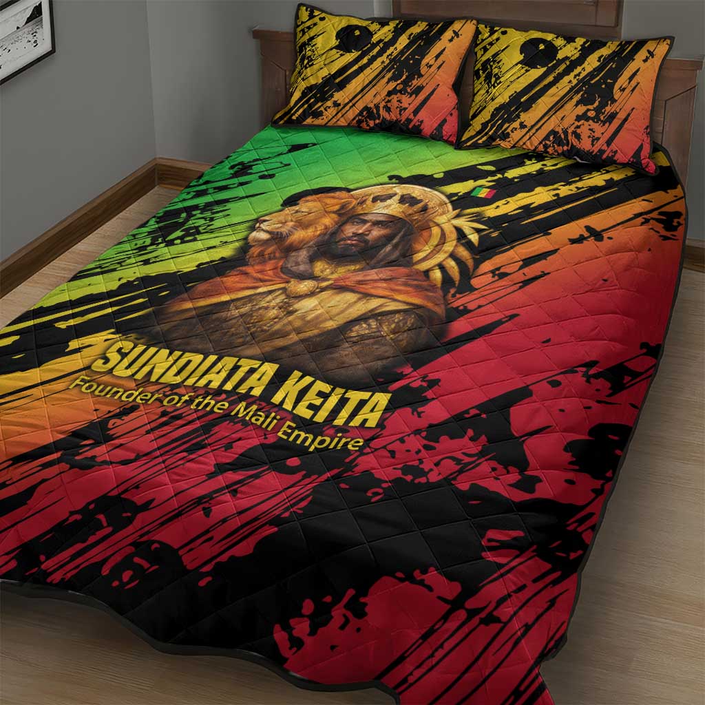 Sundiata Keita Quilt Bed Set with Regal Portrait, Lion of Mali Title and Bold Tribal Brushstroke Pattern - Wonder Print Shop