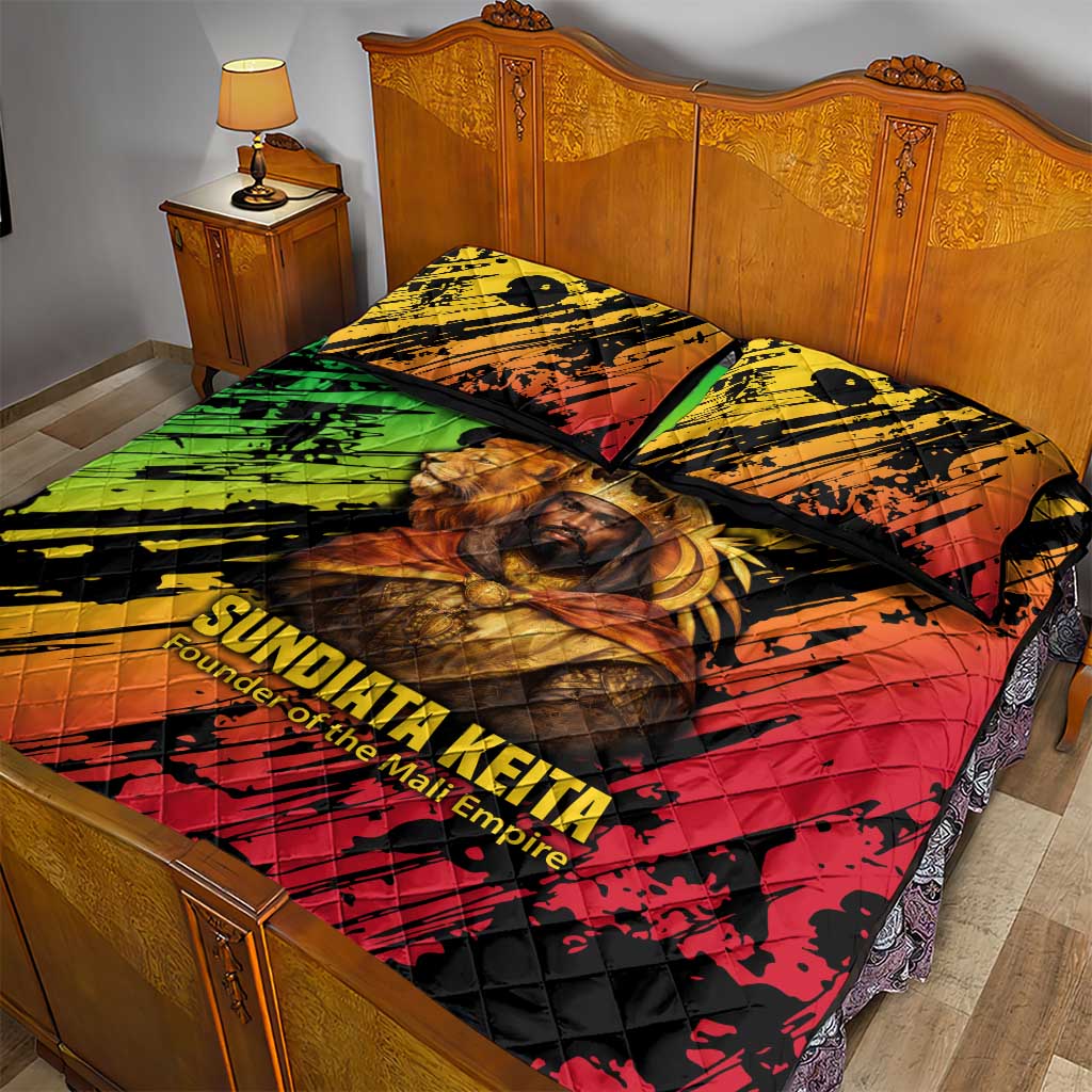 Sundiata Keita Quilt Bed Set with Regal Portrait, Lion of Mali Title and Bold Tribal Brushstroke Pattern - Wonder Print Shop