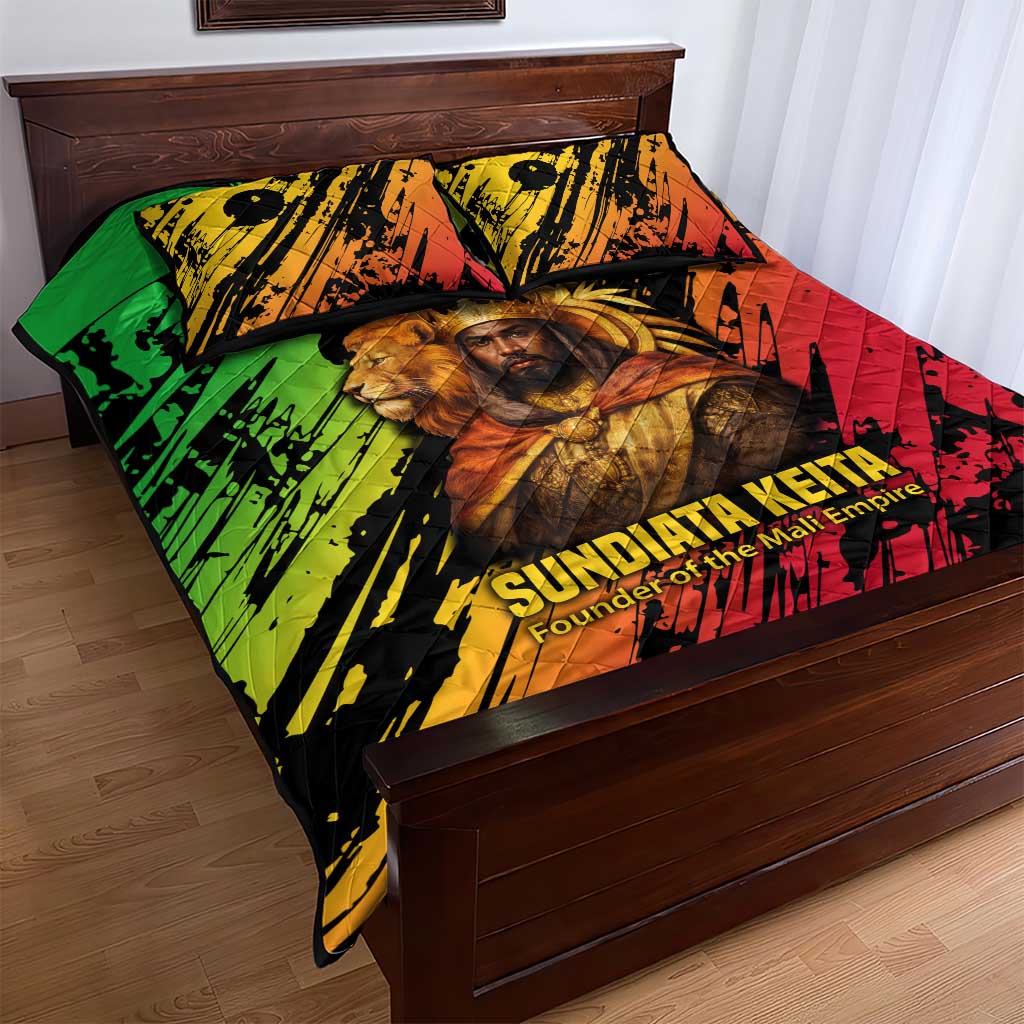 Sundiata Keita Quilt Bed Set with Regal Portrait, Lion of Mali Title and Bold Tribal Brushstroke Pattern - Wonder Print Shop