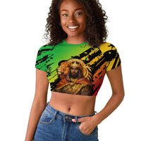 Sundiata Keita Raglan Cropped T shirt with Regal Portrait, Lion of Mali Title and Bold Tribal Brushstroke Pattern - Wonder Print Shop