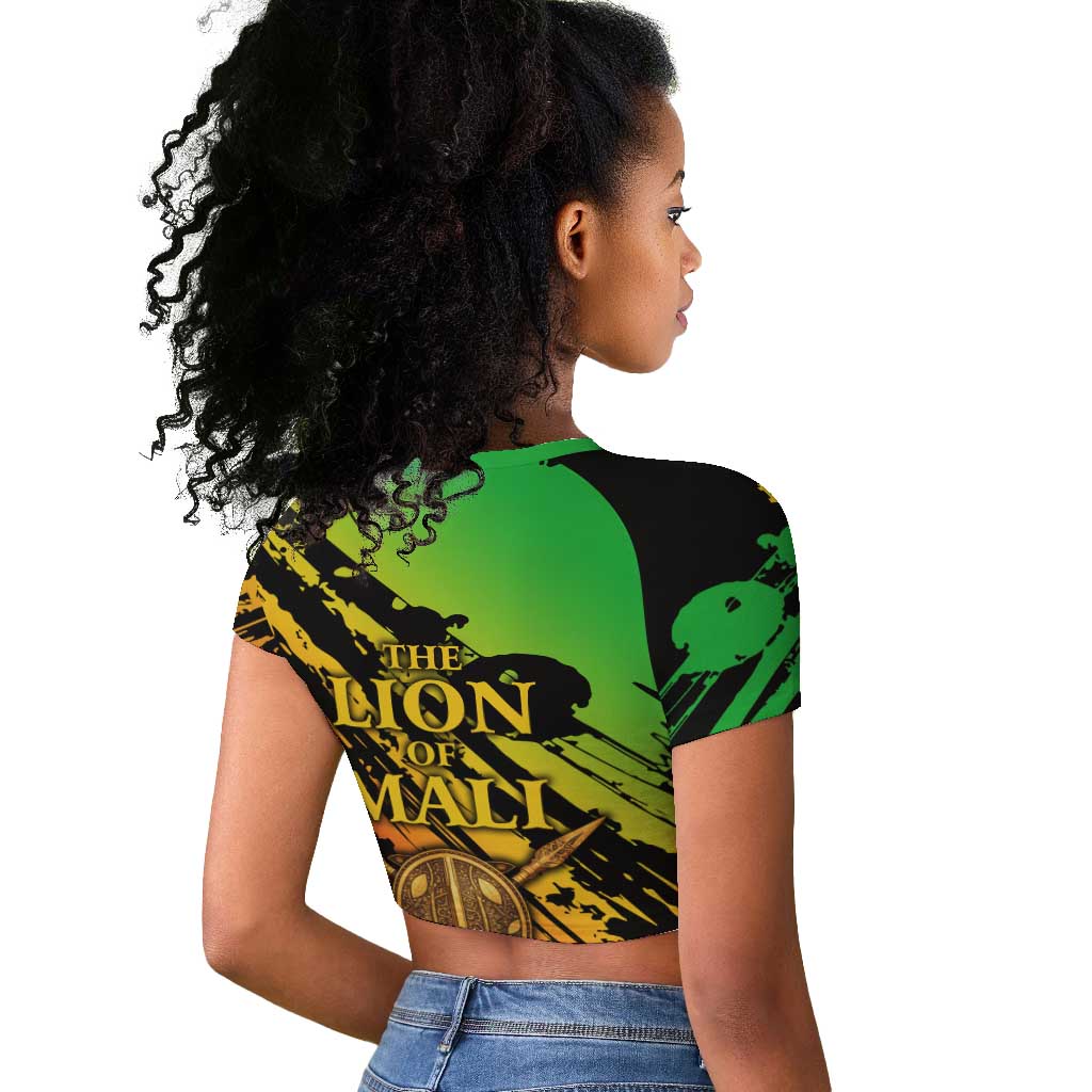 Sundiata Keita Raglan Cropped T shirt with Regal Portrait, Lion of Mali Title and Bold Tribal Brushstroke Pattern - Wonder Print Shop