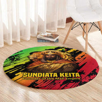 Sundiata Keita Round Carpet with Regal Portrait, Lion of Mali Title and Bold Tribal Brushstroke Pattern - Wonder Print Shop