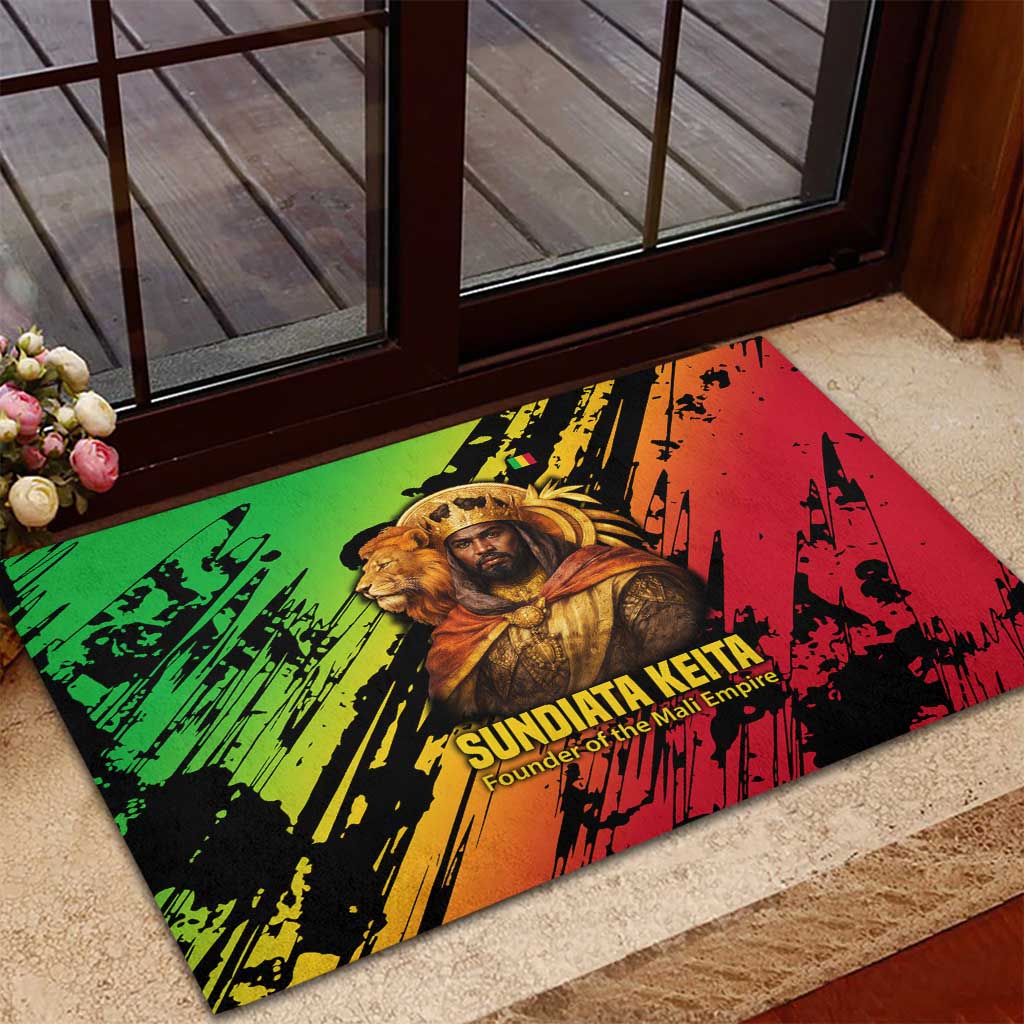 Sundiata Keita Rubber Doormat with Regal Portrait, Lion of Mali Title and Bold Tribal Brushstroke Pattern - Wonder Print Shop