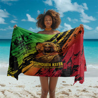 Sundiata Keita Sarong with Regal Portrait, Lion of Mali Title and Bold Tribal Brushstroke Pattern - Wonder Print Shop
