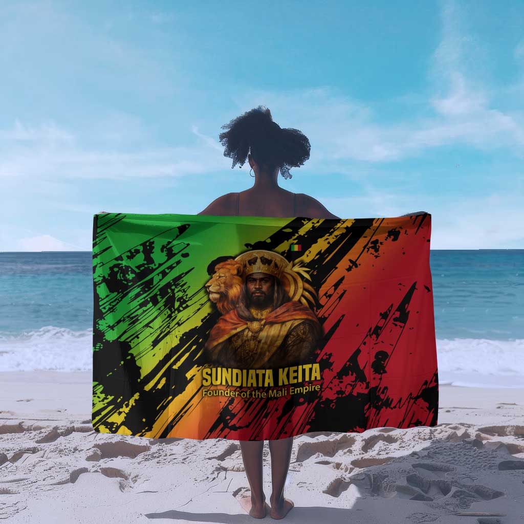 Sundiata Keita Sarong with Regal Portrait, Lion of Mali Title and Bold Tribal Brushstroke Pattern - Wonder Print Shop