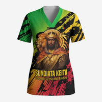 Sundiata Keita Scrub Top with Regal Portrait, Lion of Mali Title and Bold Tribal Brushstroke Pattern - Wonder Print Shop