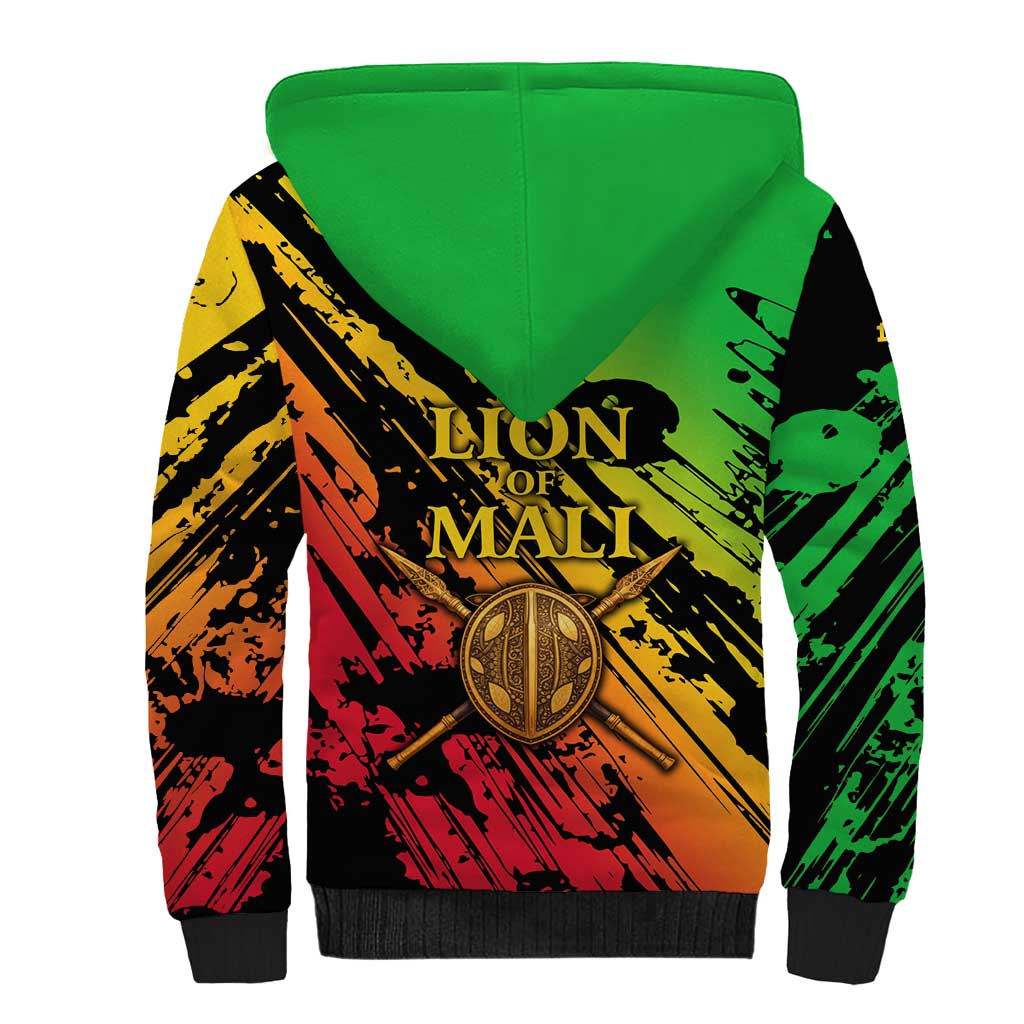Sundiata Keita Sherpa Hoodie with Regal Portrait, Lion of Mali Title and Bold Tribal Brushstroke Pattern - Wonder Print Shop