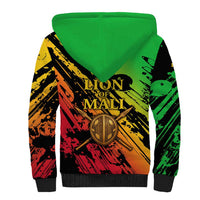 Sundiata Keita Sherpa Hoodie with Regal Portrait, Lion of Mali Title and Bold Tribal Brushstroke Pattern - Wonder Print Shop