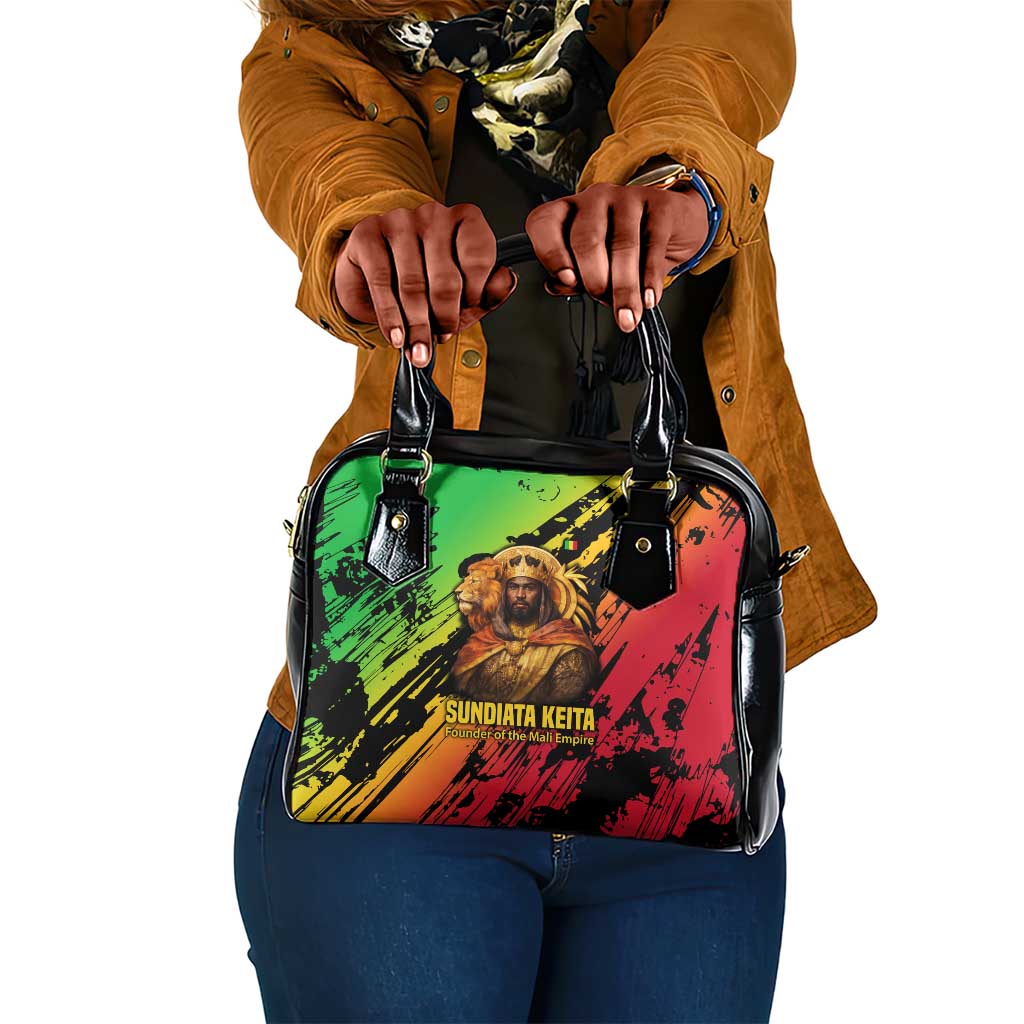 Sundiata Keita Shoulder Handbag with Regal Portrait, Lion of Mali Title and Bold Tribal Brushstroke Pattern - Wonder Print Shop