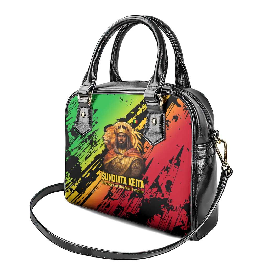 Sundiata Keita Shoulder Handbag with Regal Portrait, Lion of Mali Title and Bold Tribal Brushstroke Pattern - Wonder Print Shop