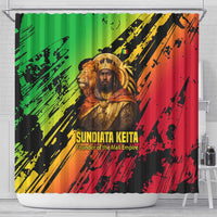 Sundiata Keita Shower Curtain with Regal Portrait, Lion of Mali Title and Bold Tribal Brushstroke Pattern - Wonder Print Shop