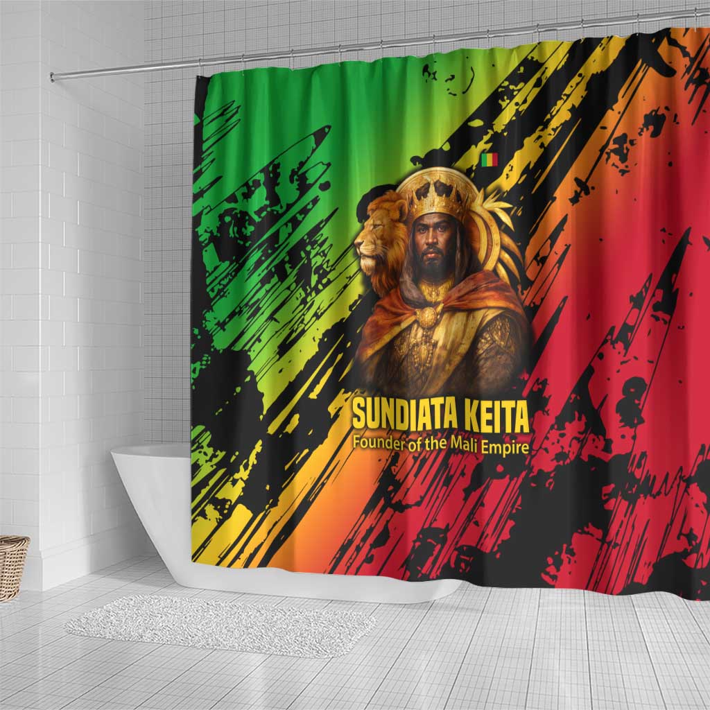 Sundiata Keita Shower Curtain with Regal Portrait, Lion of Mali Title and Bold Tribal Brushstroke Pattern - Wonder Print Shop