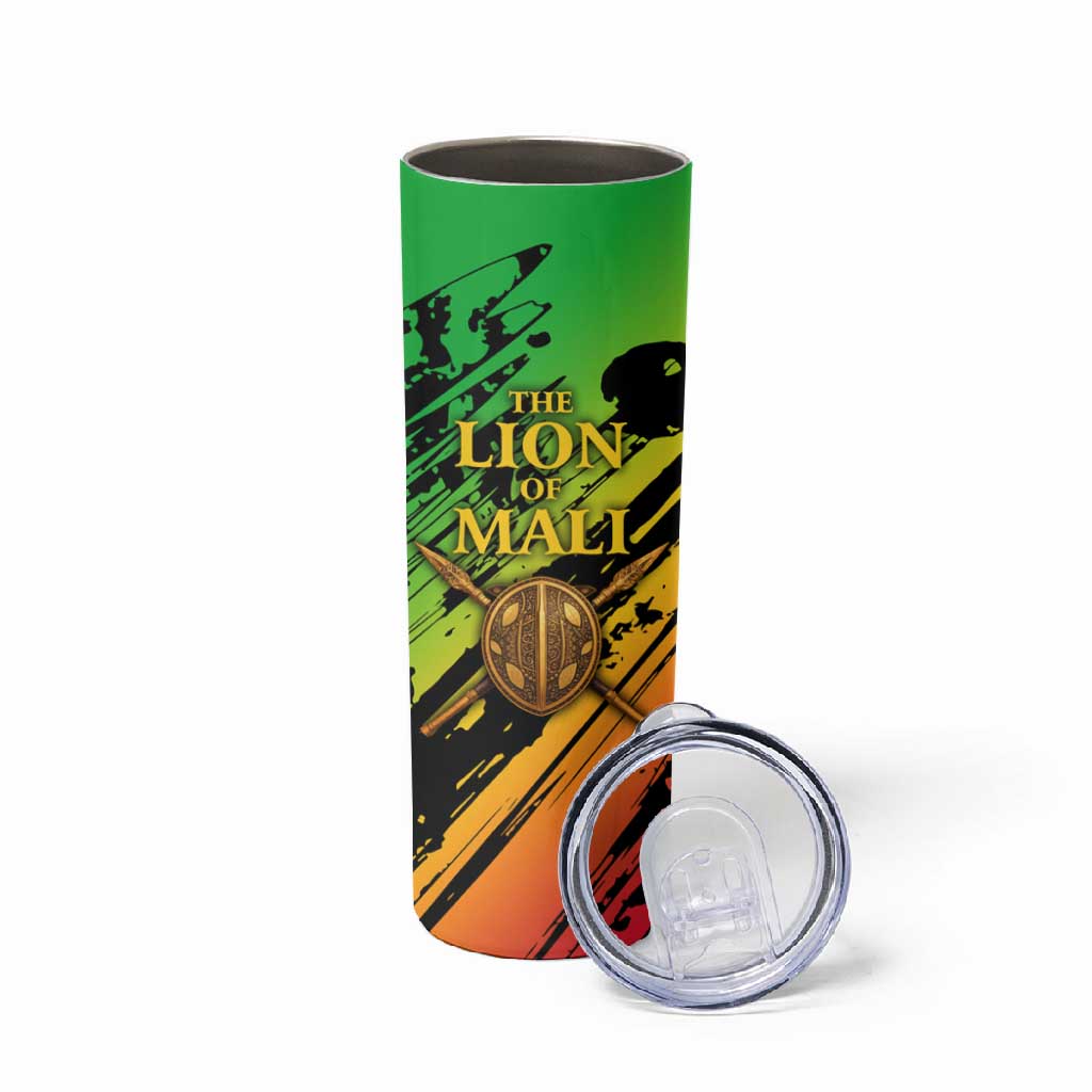 Sundiata Keita Skinny Tumbler with Regal Portrait, Lion of Mali Title and Bold Tribal Brushstroke Pattern - Wonder Print Shop