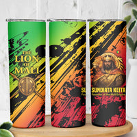 Sundiata Keita Skinny Tumbler with Regal Portrait, Lion of Mali Title and Bold Tribal Brushstroke Pattern - Wonder Print Shop