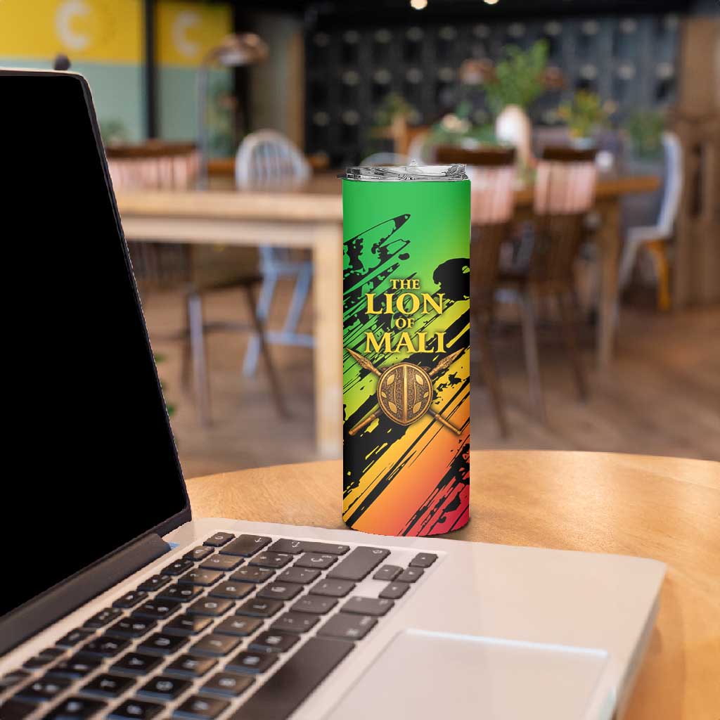 Sundiata Keita Skinny Tumbler with Regal Portrait, Lion of Mali Title and Bold Tribal Brushstroke Pattern - Wonder Print Shop
