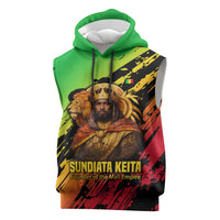 Sundiata Keita Sleeveless Hoodie with Regal Portrait, Lion of Mali Title and Bold Tribal Brushstroke Pattern - Wonder Print Shop