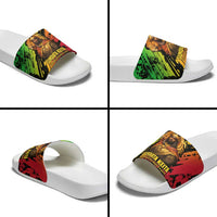 Sundiata Keita Slide Sandals with Regal Portrait, Lion of Mali Title and Bold Tribal Brushstroke Pattern - Wonder Print Shop