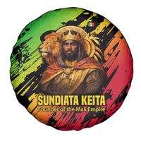 Sundiata Keita Spare Tire Cover with Regal Portrait, Lion of Mali Title and Bold Tribal Brushstroke Pattern - Wonder Print Shop