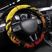 Sundiata Keita Steering Wheel Cover with Regal Portrait, Lion of Mali Title and Bold Tribal Brushstroke Pattern - Wonder Print Shop