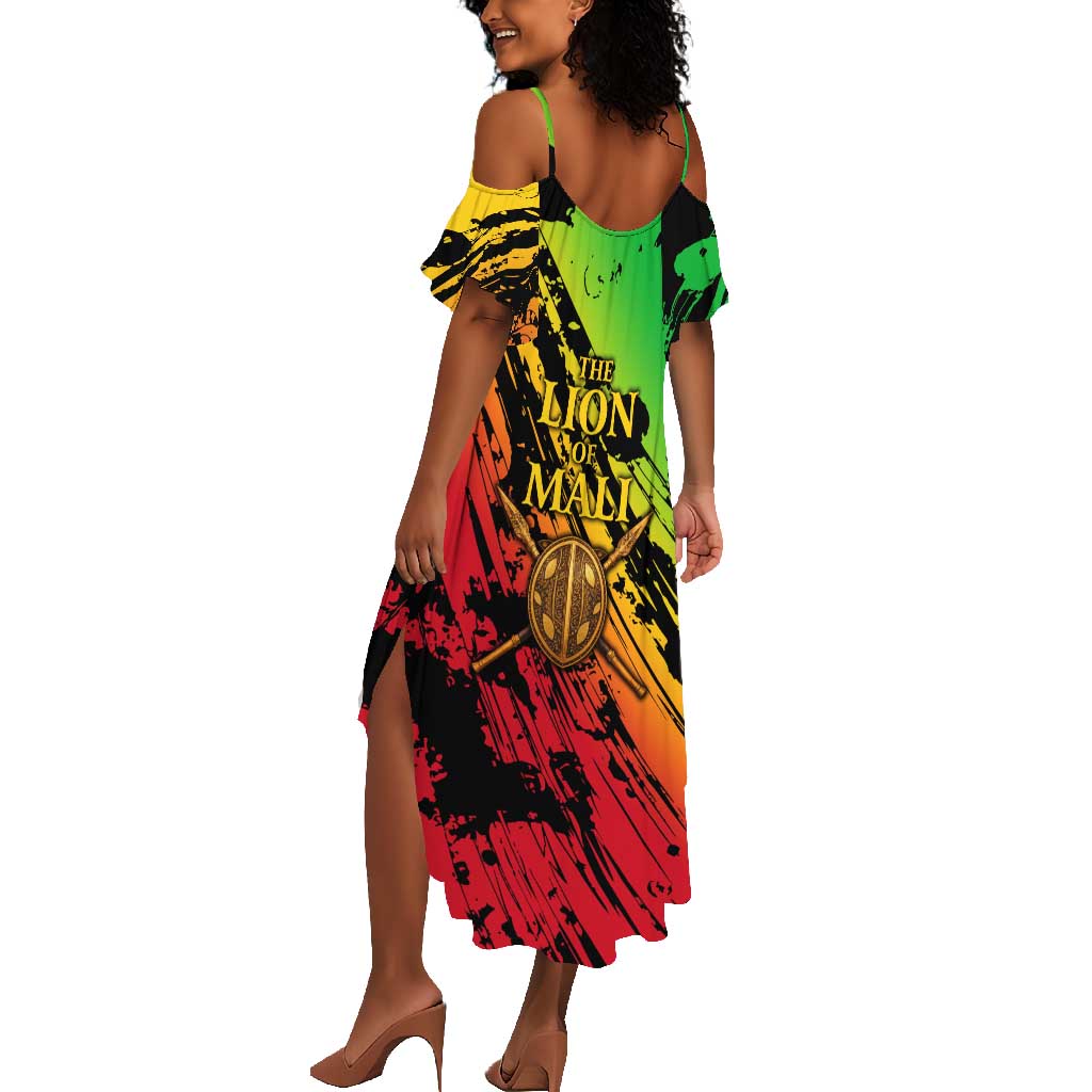 Sundiata Keita Summer Maxi Dress with Regal Portrait, Lion of Mali Title and Bold Tribal Brushstroke Pattern - Wonder Print Shop