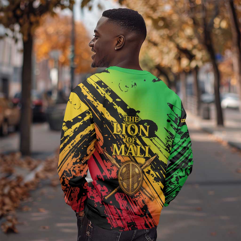 Sundiata Keita Sweatshirt with Regal Portrait, Lion of Mali Title and Bold Tribal Brushstroke Pattern - Wonder Print Shop