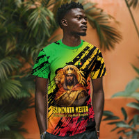Sundiata Keita T shirt with Regal Portrait, Lion of Mali Title and Bold Tribal Brushstroke Pattern - Wonder Print Shop