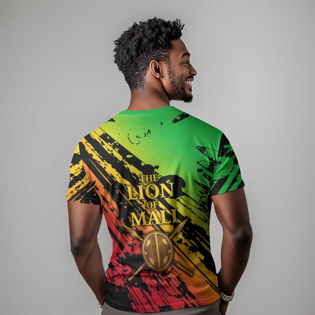 Sundiata Keita T shirt with Regal Portrait, Lion of Mali Title and Bold Tribal Brushstroke Pattern - Wonder Print Shop