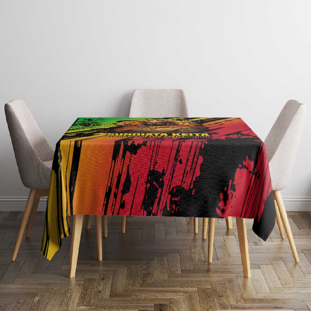 Sundiata Keita Tablecloth with Regal Portrait, Lion of Mali Title and Bold Tribal Brushstroke Pattern - Wonder Print Shop
