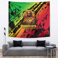 Sundiata Keita Tapestry with Regal Portrait, Lion of Mali Title and Bold Tribal Brushstroke Pattern - Wonder Print Shop