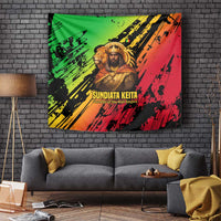 Sundiata Keita Tapestry with Regal Portrait, Lion of Mali Title and Bold Tribal Brushstroke Pattern - Wonder Print Shop