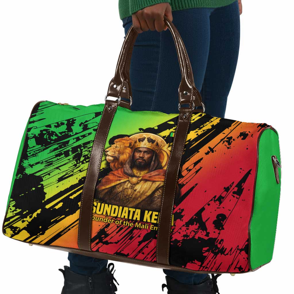 Sundiata Keita Travel Bag with Regal Portrait, Lion of Mali Title and Bold Tribal Brushstroke Pattern - Wonder Print Shop