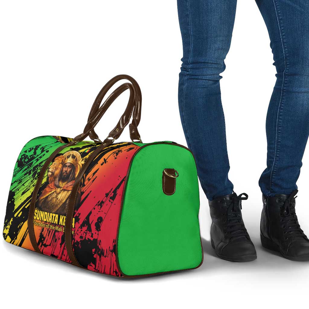 Sundiata Keita Travel Bag with Regal Portrait, Lion of Mali Title and Bold Tribal Brushstroke Pattern - Wonder Print Shop