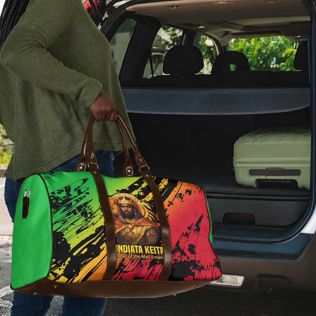 Sundiata Keita Travel Bag with Regal Portrait, Lion of Mali Title and Bold Tribal Brushstroke Pattern - Wonder Print Shop