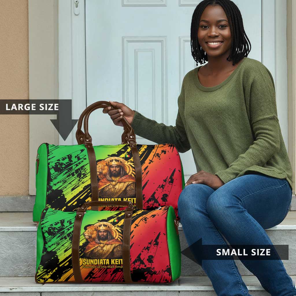 Sundiata Keita Travel Bag with Regal Portrait, Lion of Mali Title and Bold Tribal Brushstroke Pattern - Wonder Print Shop