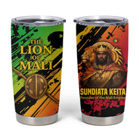 Sundiata Keita Tumbler Cup with Regal Portrait, Lion of Mali Title and Bold Tribal Brushstroke Pattern - Wonder Print Shop