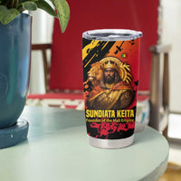 Sundiata Keita Tumbler Cup with Regal Portrait, Lion of Mali Title and Bold Tribal Brushstroke Pattern - Wonder Print Shop