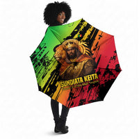 Sundiata Keita Umbrella with Regal Portrait, Lion of Mali Title and Bold Tribal Brushstroke Pattern - Wonder Print Shop